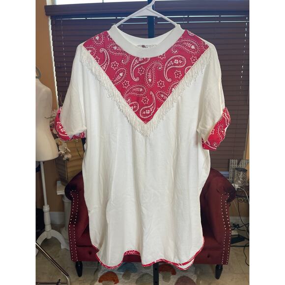 Vintage Sergio Valente one size large/XL red Bandana print shirt fringe shirt - Picture 4 of 9